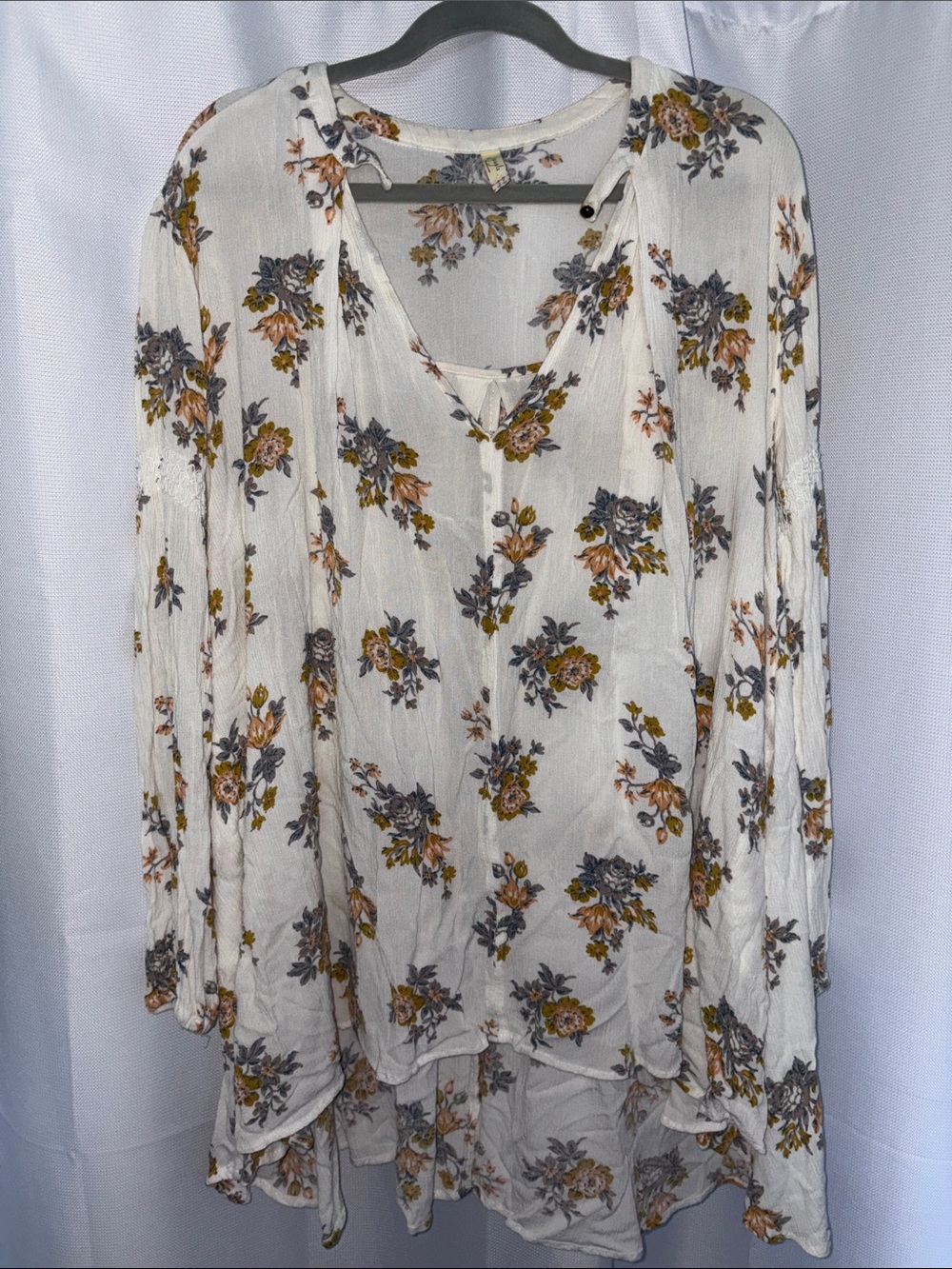 Free People Cream Floral Peasant Tunic Mini Dress